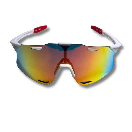 mens white and orange mirrored baseball sunglasses