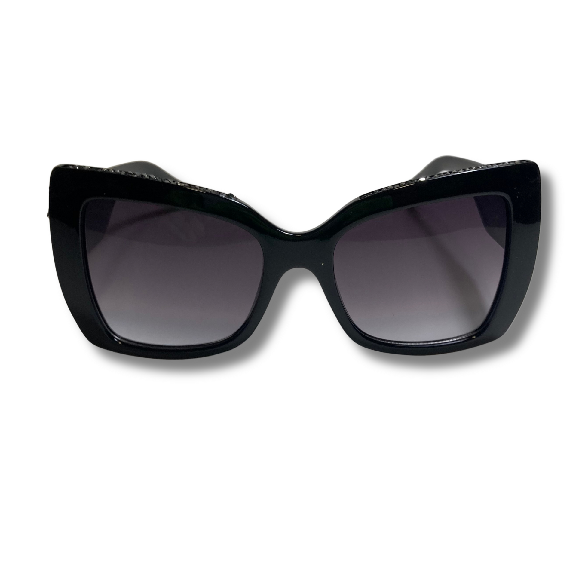 womens black square cateye sunglasses with glitter accents