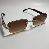 mens and womens gold and brown  rimless square sunglasses 
