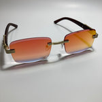 mens and womens gold and orange mirrored rimless square sunglasses 