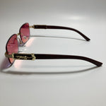 mens and womens gold and orange mirrored rimless square sunglasses 