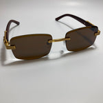 mens and womens gold and brown rimless square sunglasses 