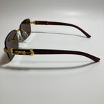 mens and womens gold and brown rimless square sunglasses 