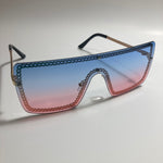 womens gold pink and blue shield sunglasses