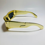 mens and womens futuristic sunglasses gold and black