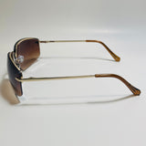 mens and womens gold and brown half rim wrap 2000s sunglasses 