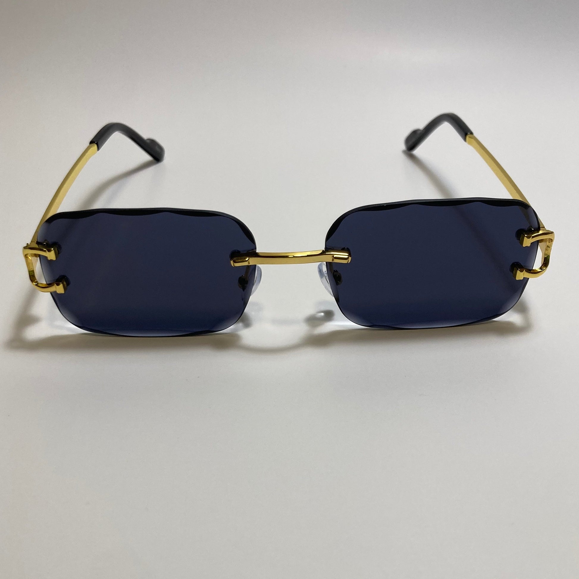 unisex black and gold rimless oval sunglasses