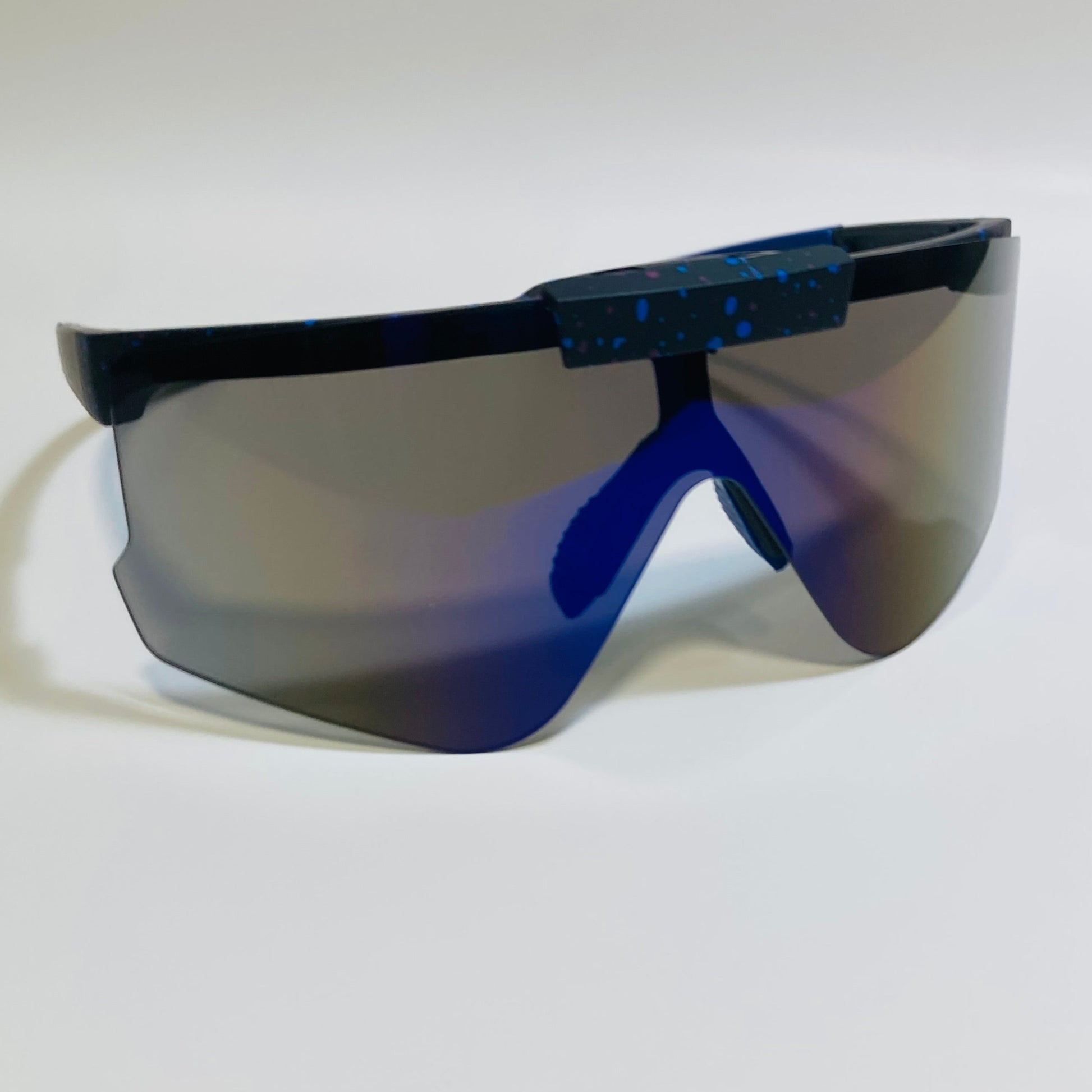 Black and blue Sport Sunglasses with Mirrored Blue Lenses 