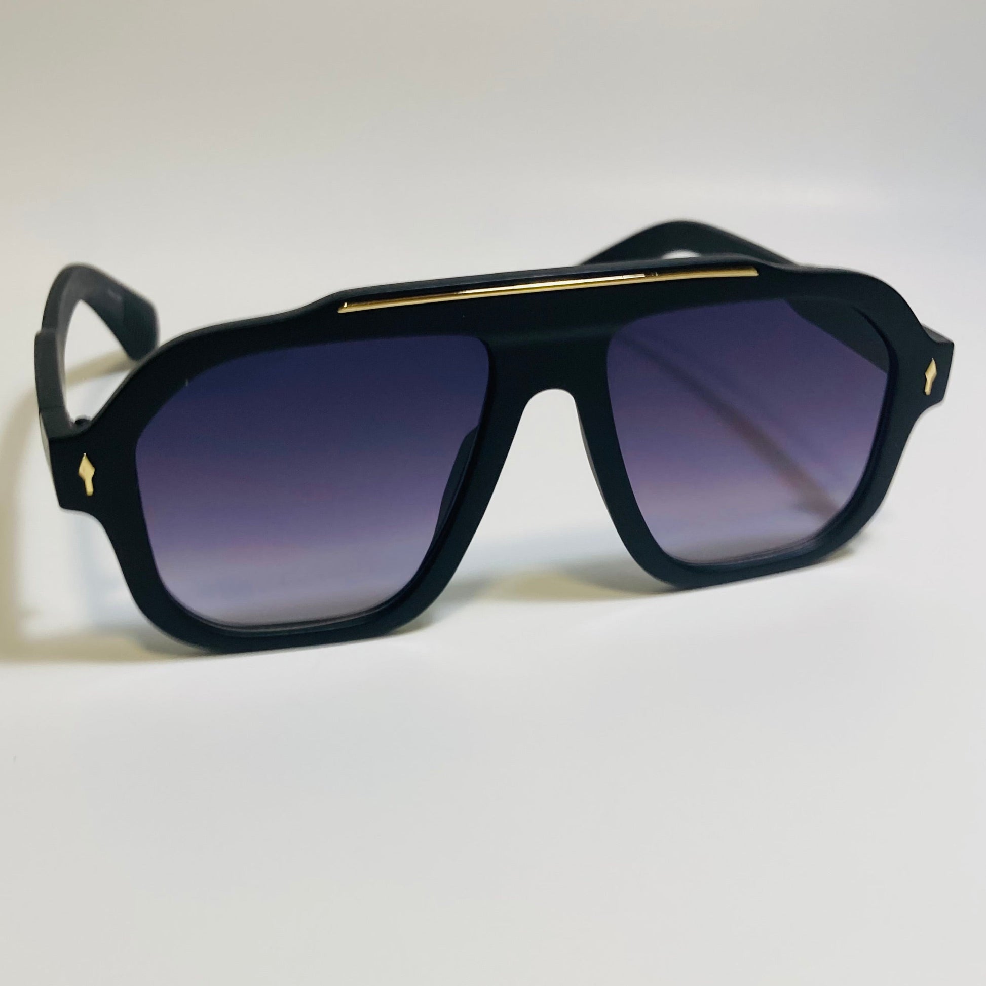 Mens and womens unisex black gold and gray square aviator 70s sunglasses