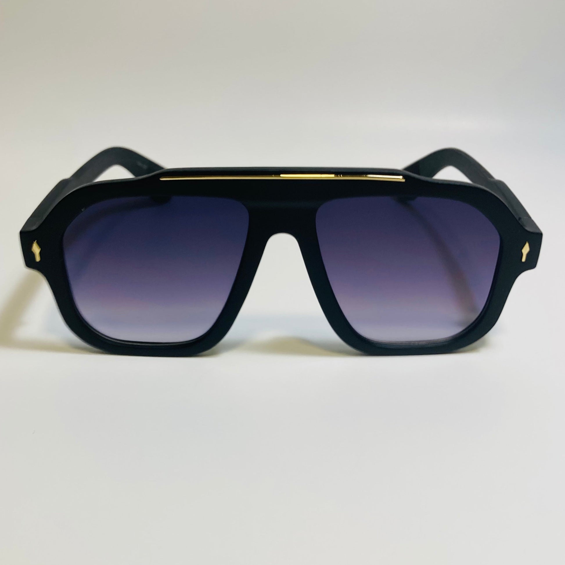 Mens and womens unisex black gold and gray square aviator 70s sunglasses