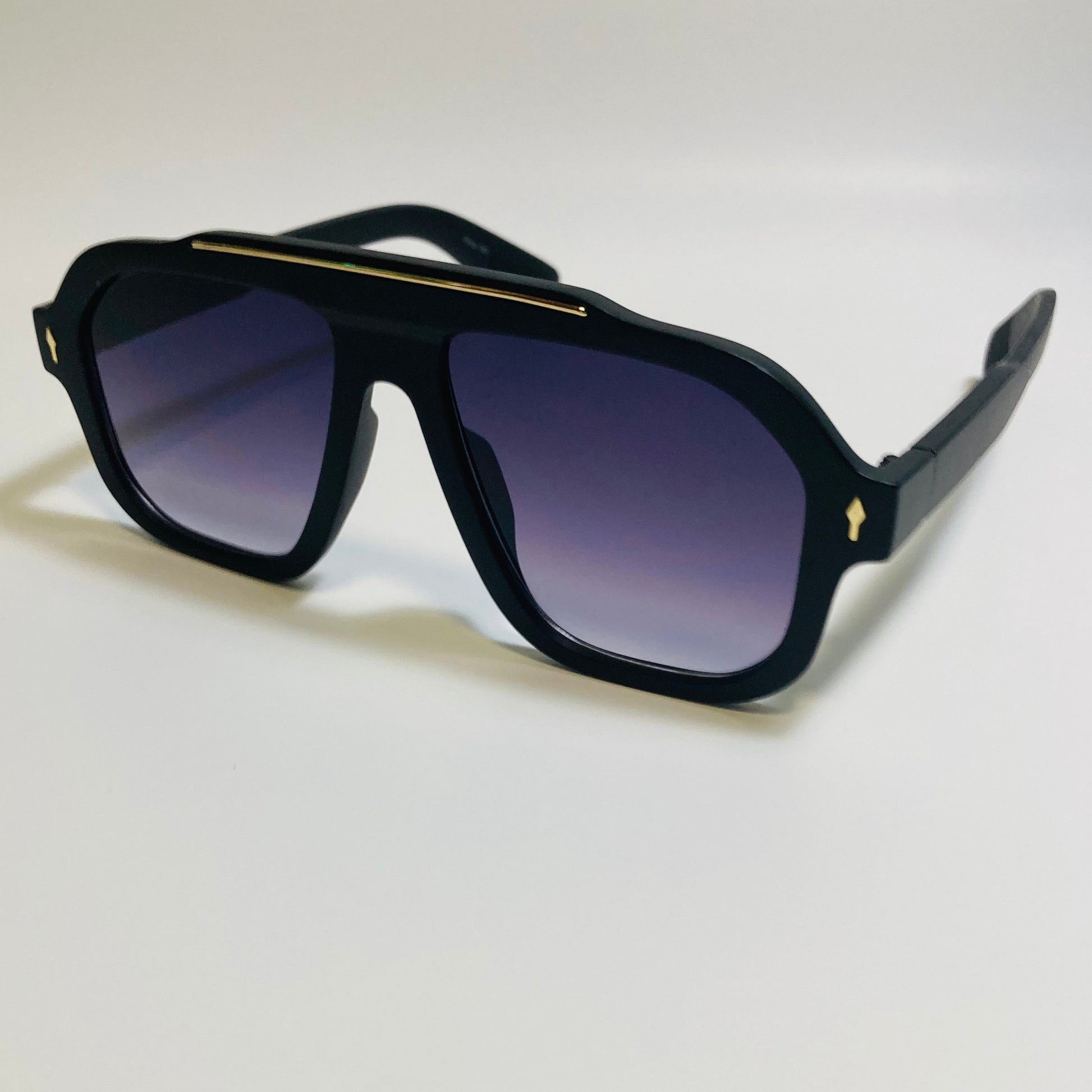Mens and womens unisex black gold and gray square aviator 70s sunglasses
