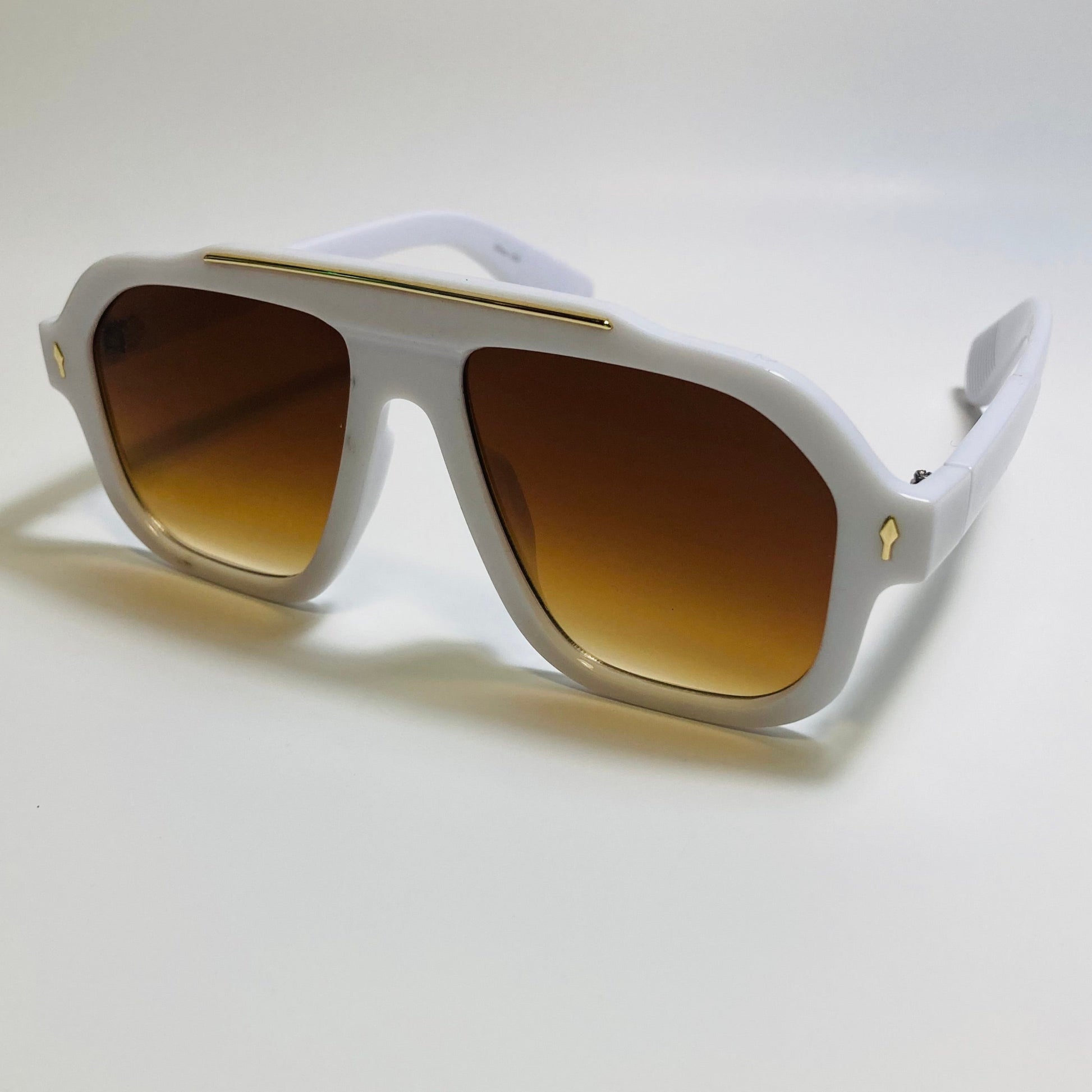 Mens and womens unisex brown gold and white square aviator 70s sunglasses
