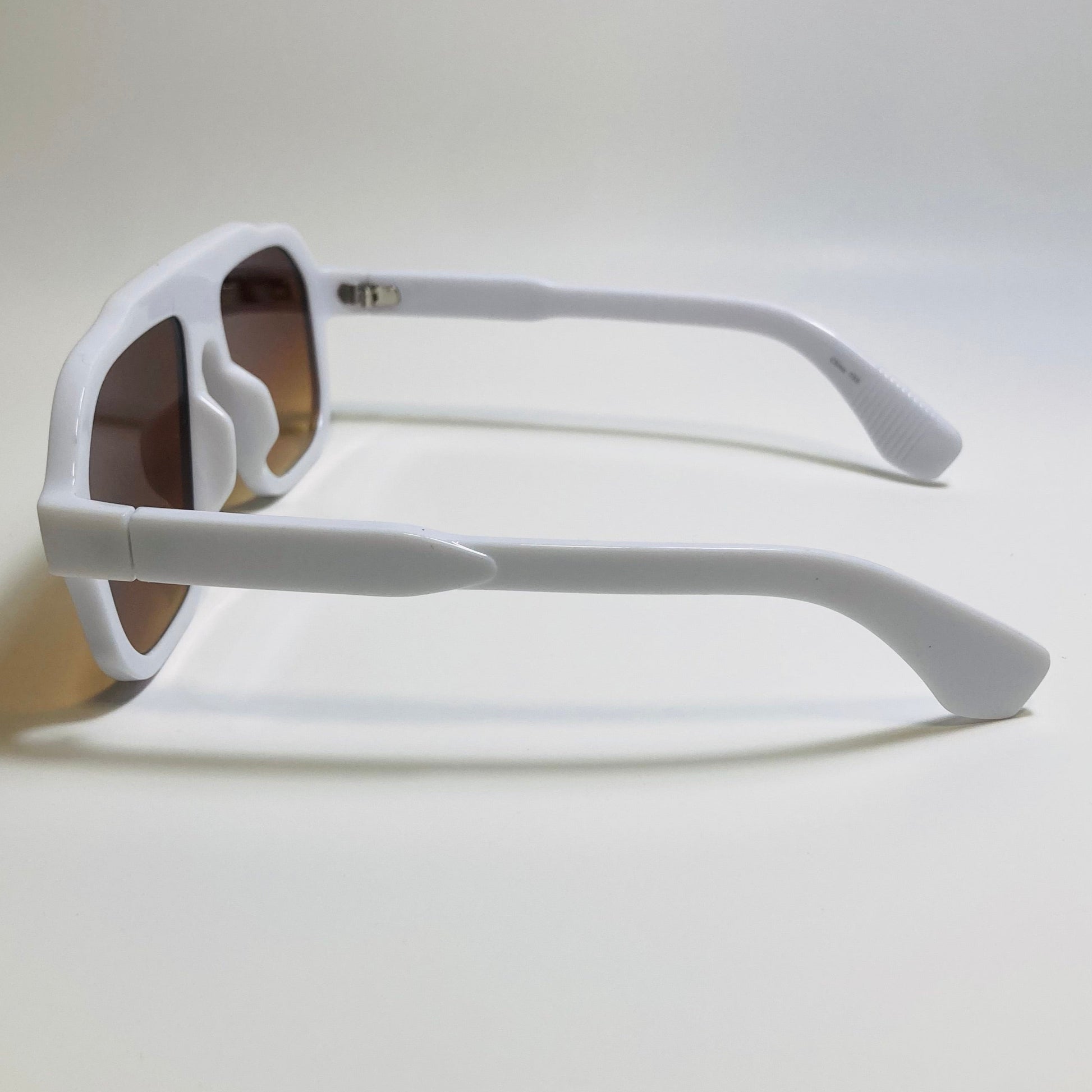 Mens and womens unisex brown gold and white square aviator 70s sunglasses