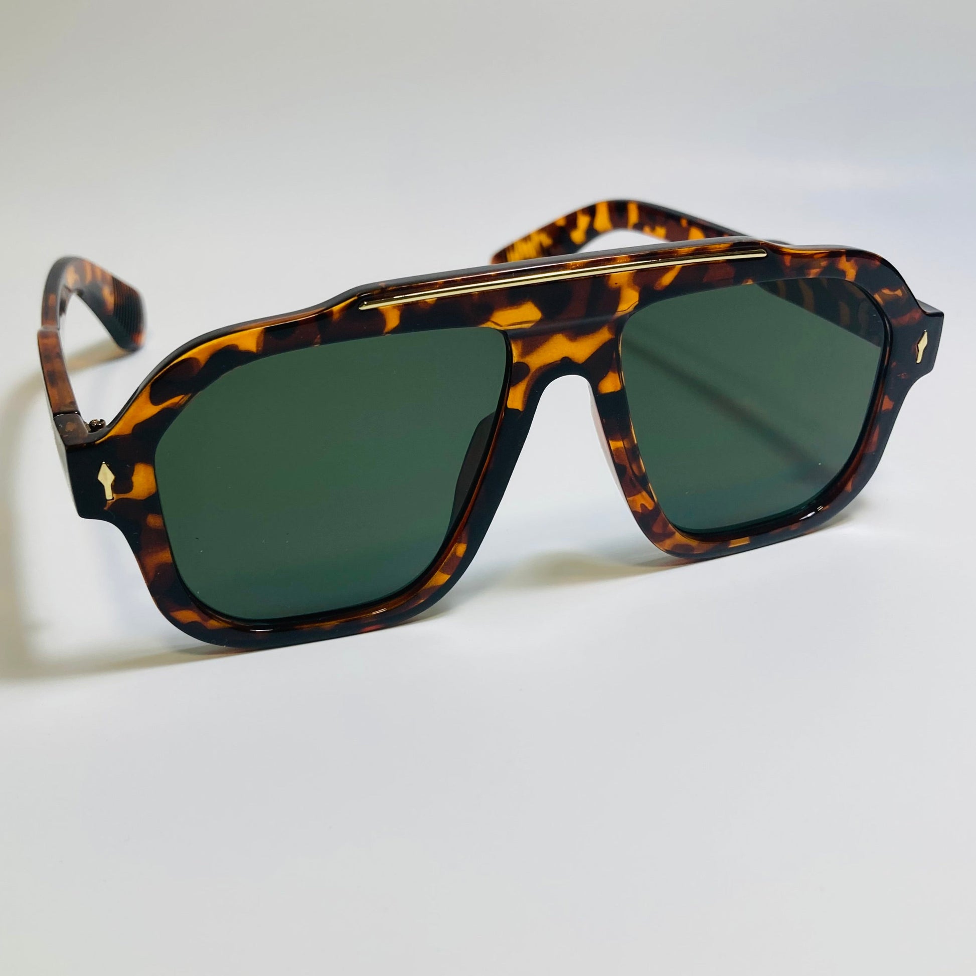 Mens and womens unisex brown gold and green square aviator 70s sunglasses