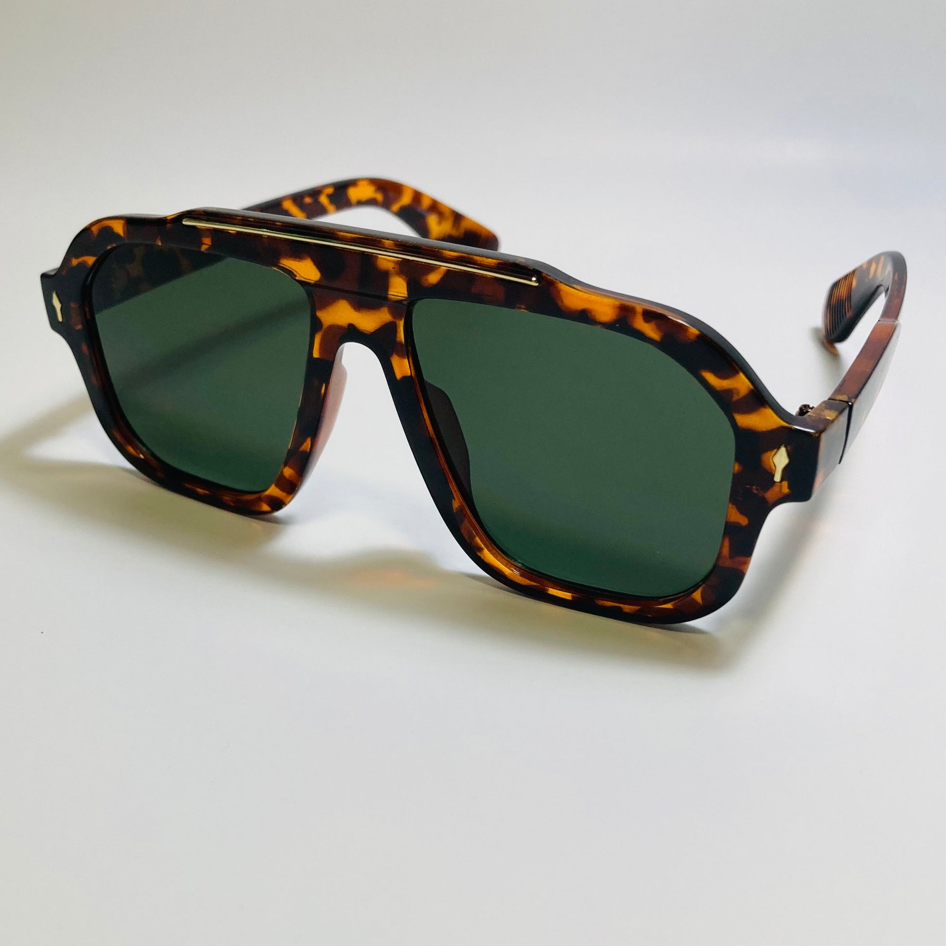 Mens and womens unisex brown gold and green square aviator 70s sunglasses