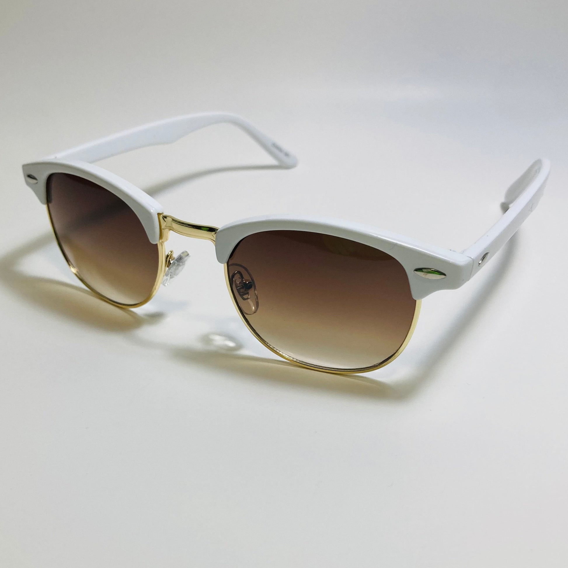mens and womens unisex white brown and gold clubmaster sunglasses