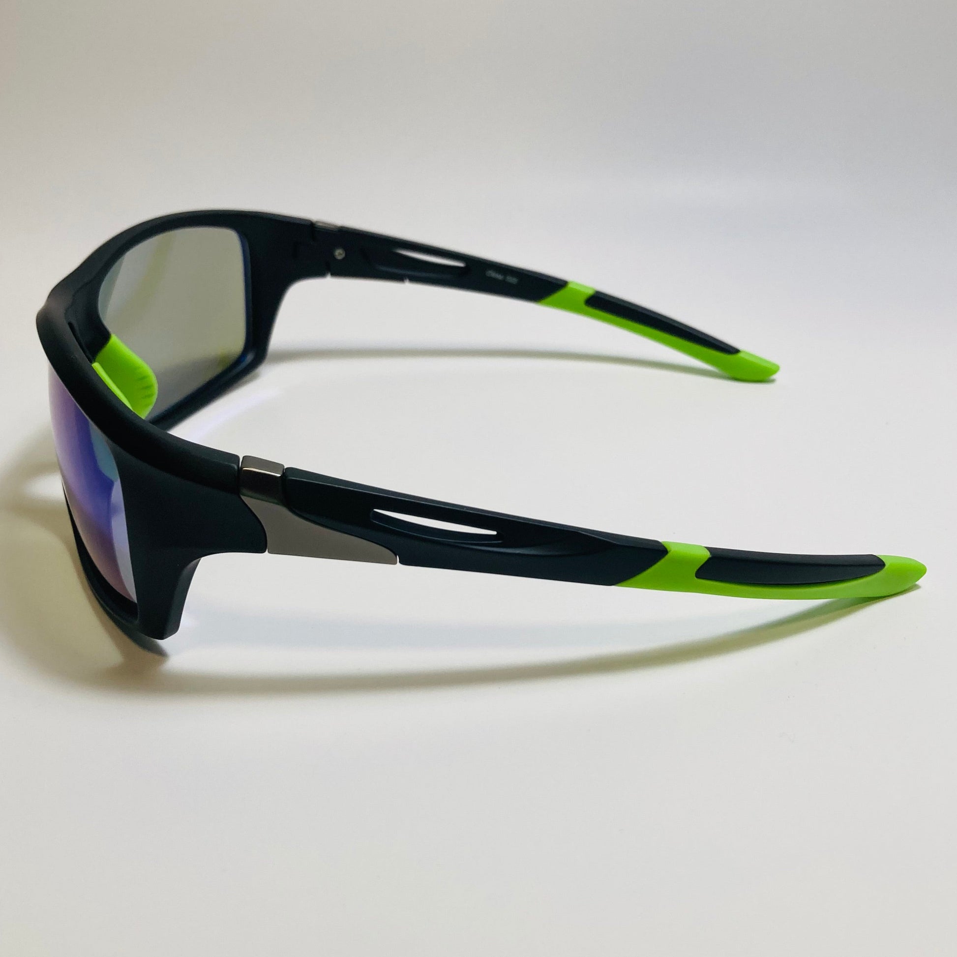 mens black green and blue mirrored wraparound sunglasses 