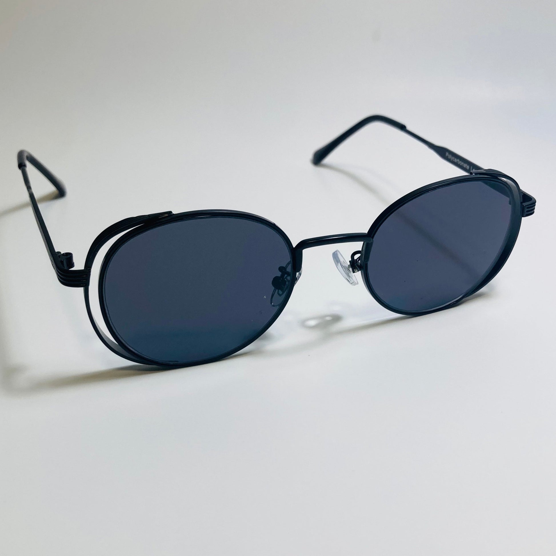 mens and womens black metal frame side shield y2k sunglasses
