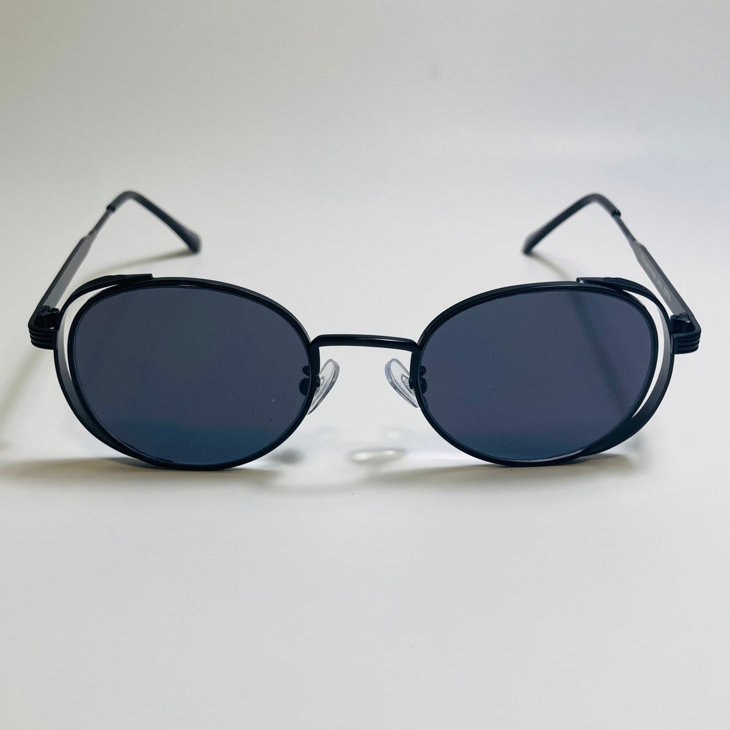 mens and womens black metal frame side shield y2k sunglasses