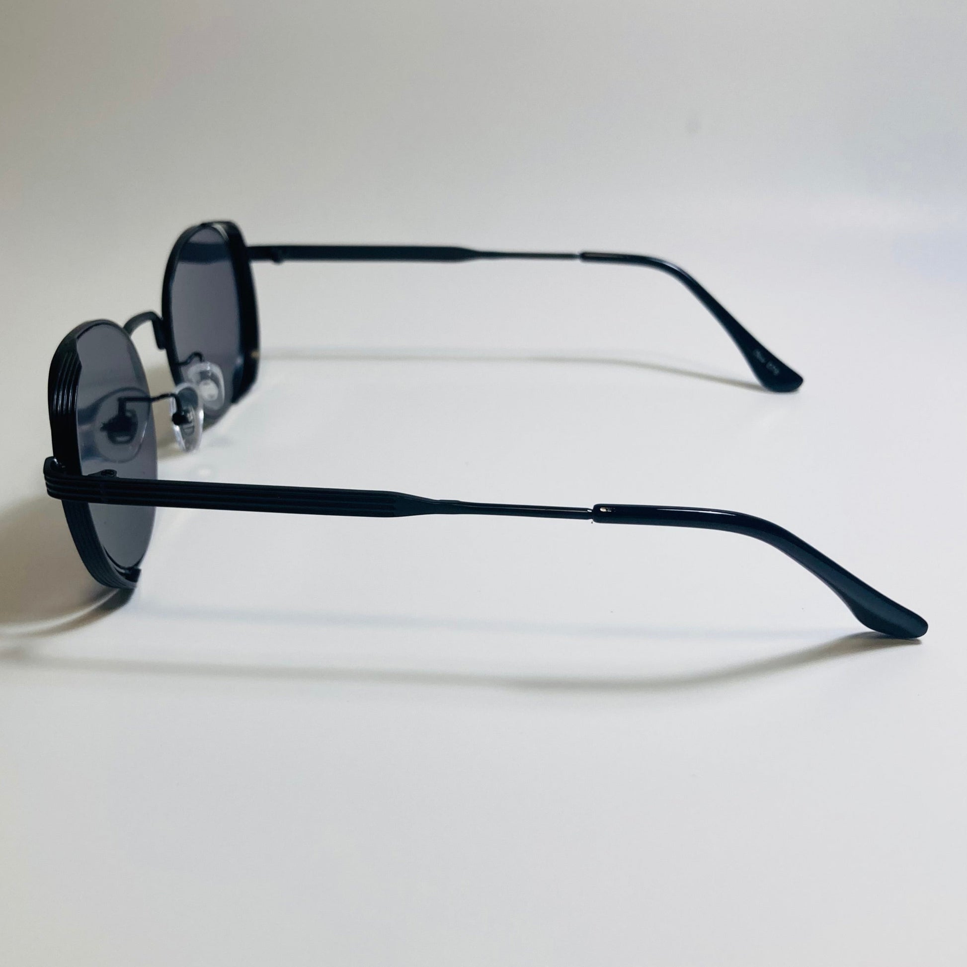 mens and womens black metal frame side shield y2k sunglasses