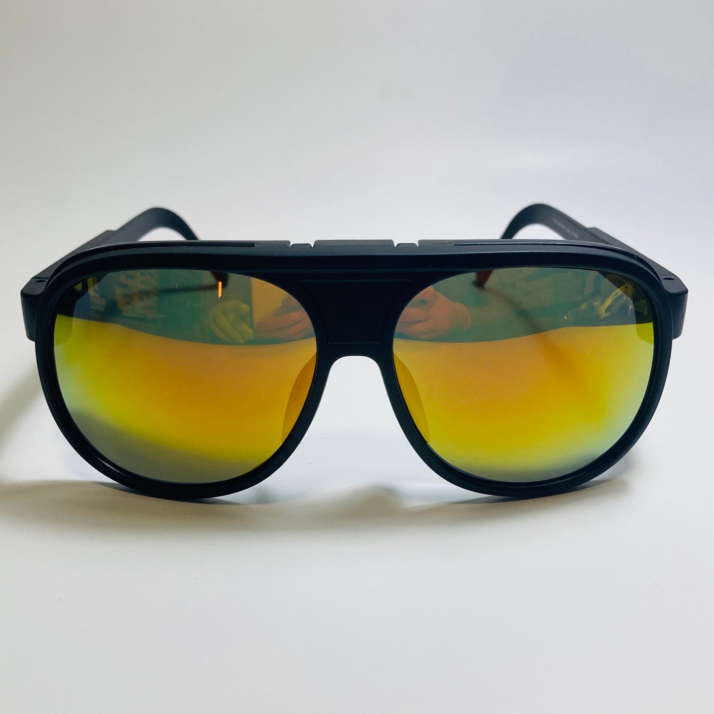 MENS BLACK AND ORANGE retro flip aviator mirrored sunglasses