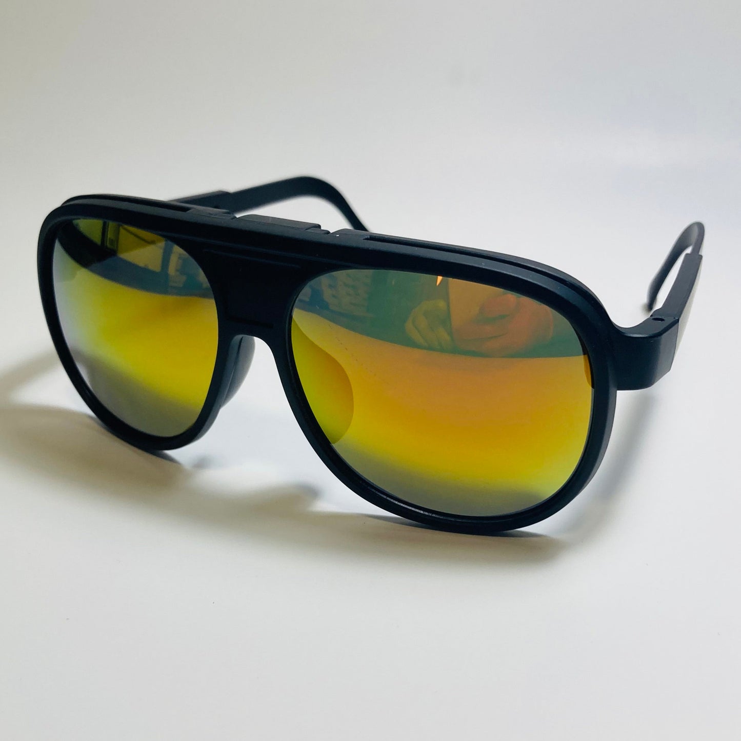 MENS BLACK AND ORANGE retro flip aviator mirrored sunglasses