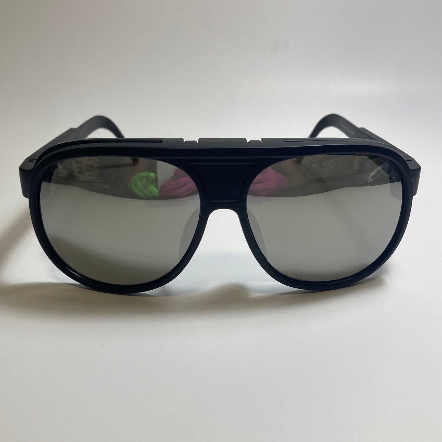 MENS BLACK AND Silver retro flip aviator mirrored sunglasses