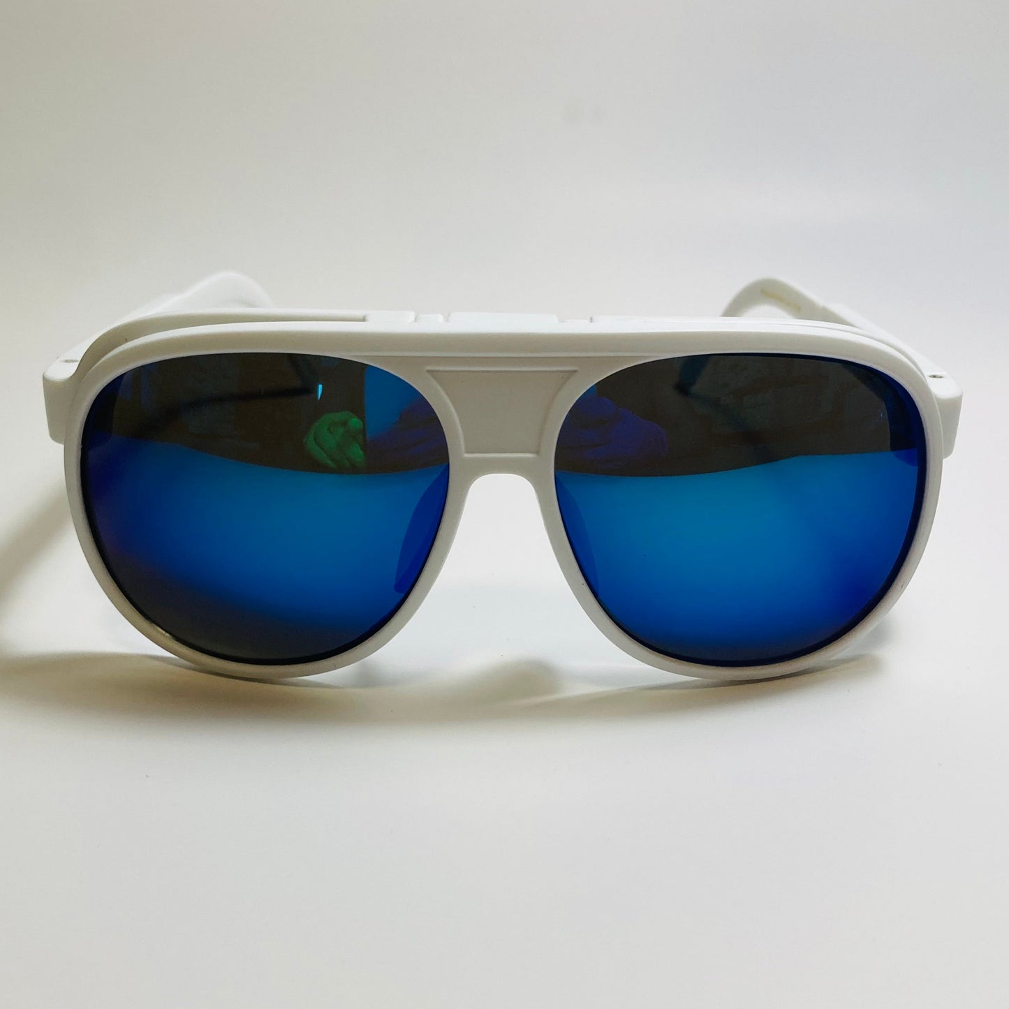 MENS white AND blue retro flip aviator mirrored sunglasses