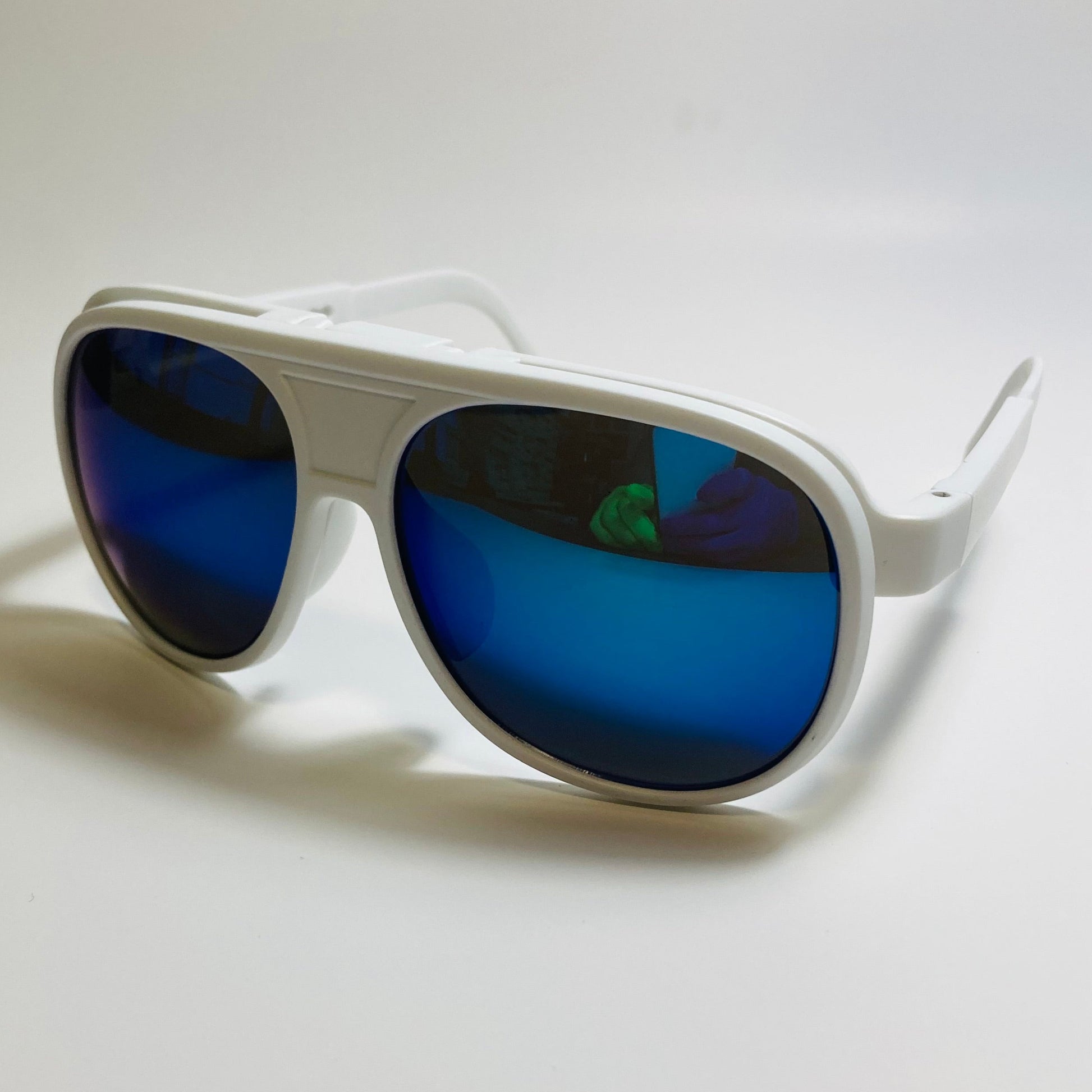 MENS white AND blue retro flip aviator mirrored sunglasses