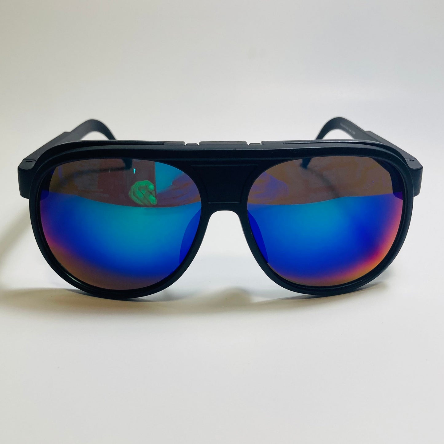 MENS black AND blue retro flip aviator mirrored sunglasses