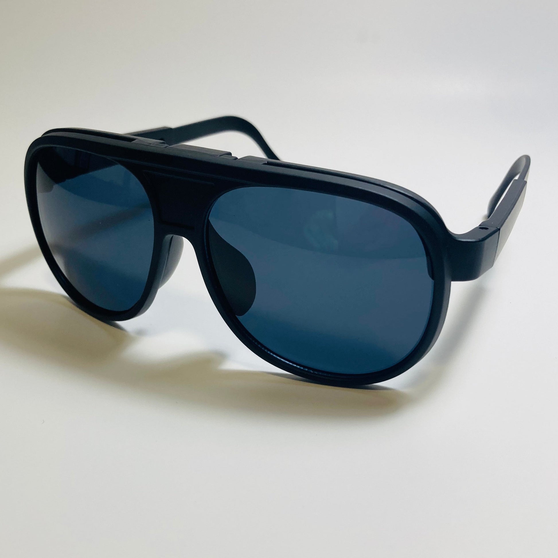 MENS matte black retro flip aviator sunglasses