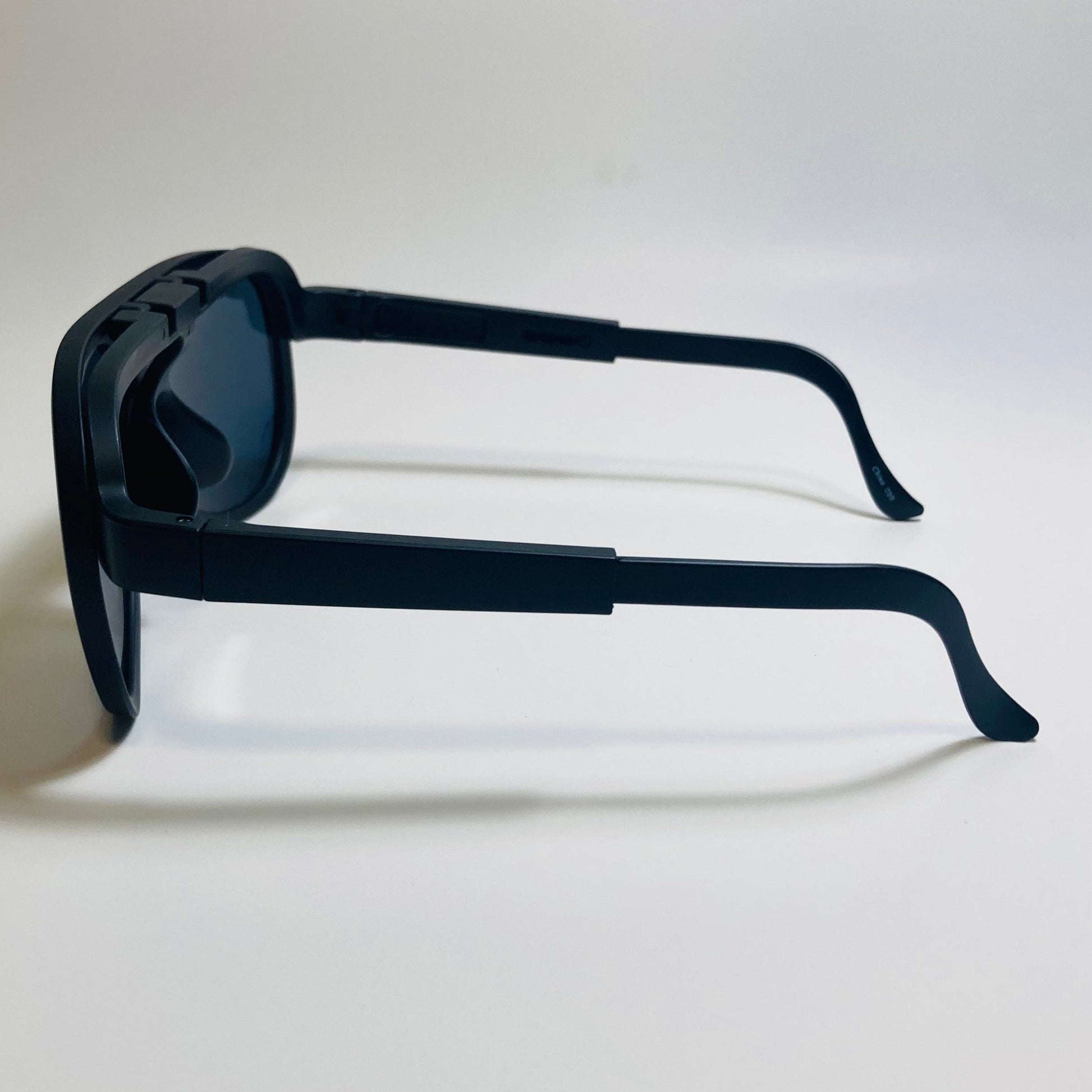 MENS matte black retro flip aviator sunglasses