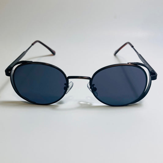 mens and womens bronze and black metal frame side shield y2k sunglasses