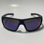 mens black and blue mirrored wrap around sunglasses