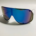 mens and womens white and blue mirrored shield sunglasses