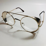mens and womens white gold round glasses with side shields