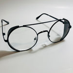 mens and womens black round glasses with side shields