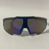 mens black and blue mirrored shield wrap around sunglasses