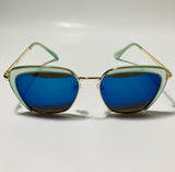 womens green and blue cat eye sunglasses with mirror lenses