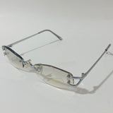mens and womens silver and gray small rimless sunglasses