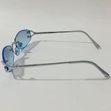 mens and womens silver and blue small rimless sunglasses