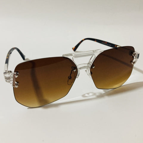 mens and womens brown rimless aviator sunglasses