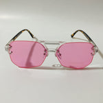 mens and womens pink rimless aviator sunglasses