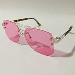 mens and womens pink rimless aviator sunglasses