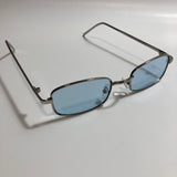 mens and womens silver and blue square sunglasses