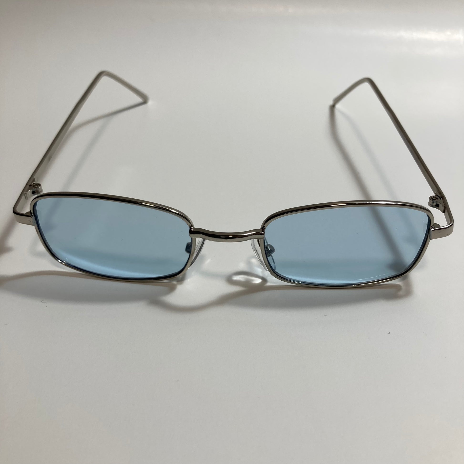 mens and womens silver and blue square sunglasses