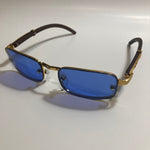 mens and womens blue and gold square sunglasses 
