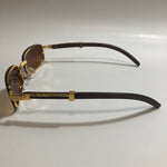 mens and womens brown and gold square sunglasses 