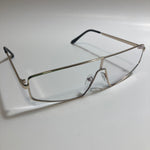 mens and womens gold and clear square futuristic sunglasses