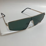 mens and womens gold and green square futuristic sunglasses